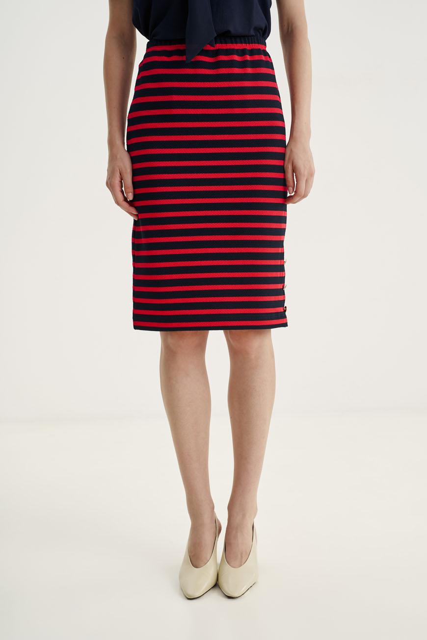 12529 Φούστα ριγέ με logo κουμπιά πλάι (2)