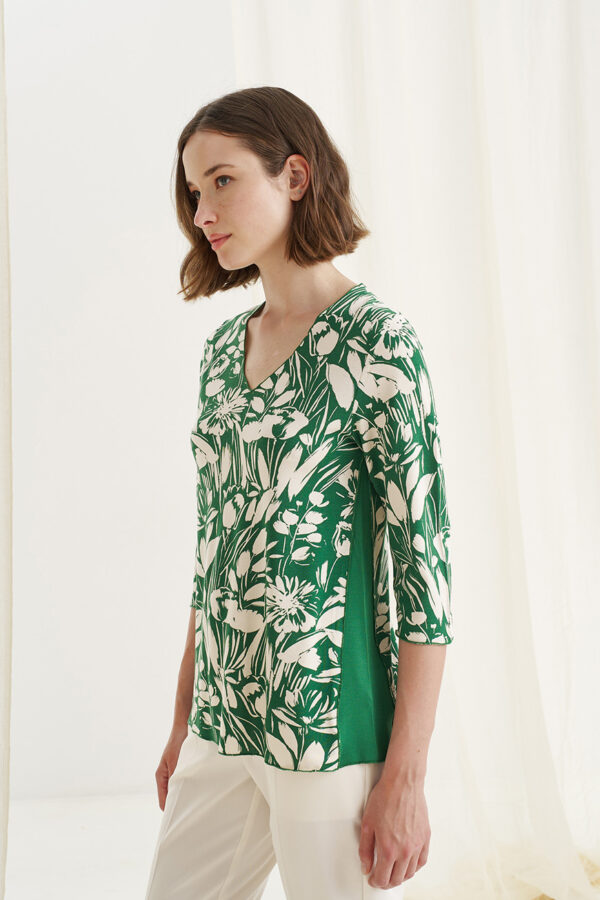 Μπλούζα tulips 3/4 με contrast στο πλάι