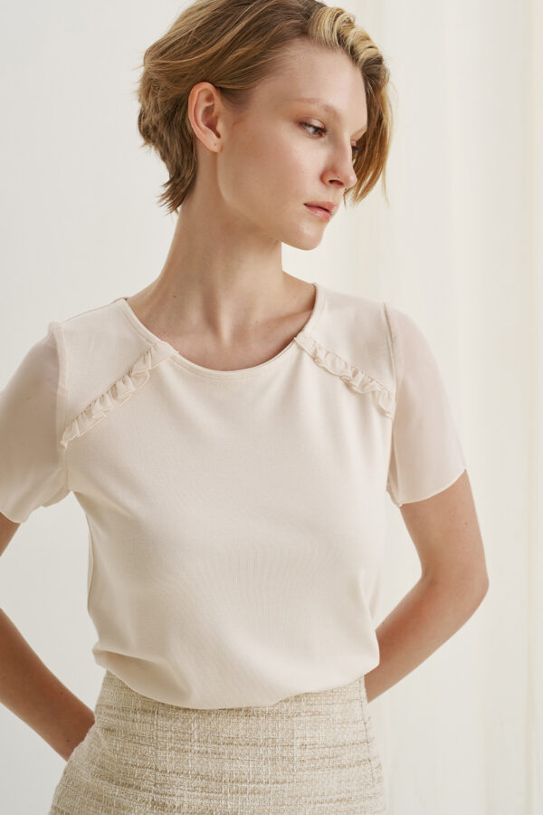 Μπλούζα με μουσελίνα αντιθέσεις και βολάν