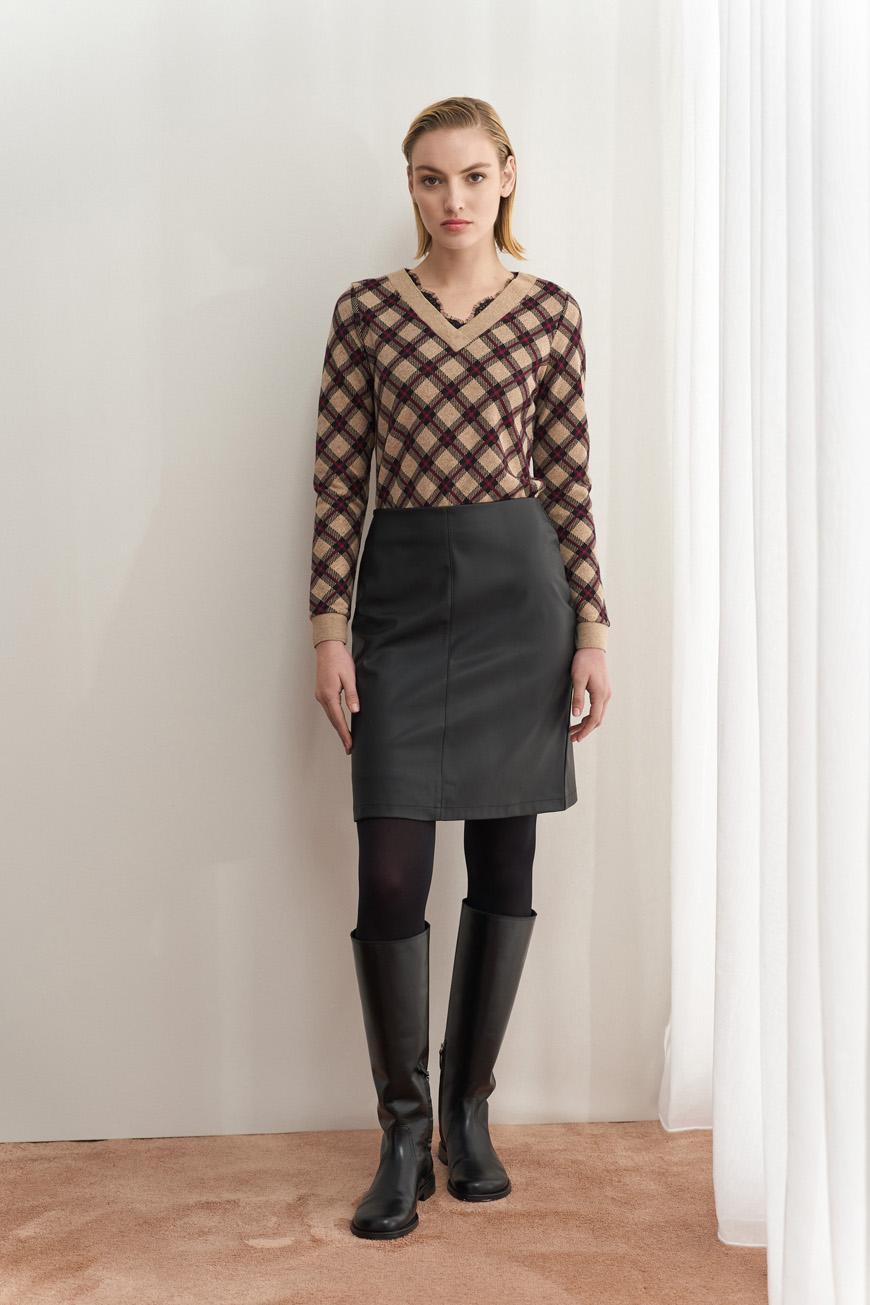 12730 Μπλούζα Ve tartan με δαντέλα (3)