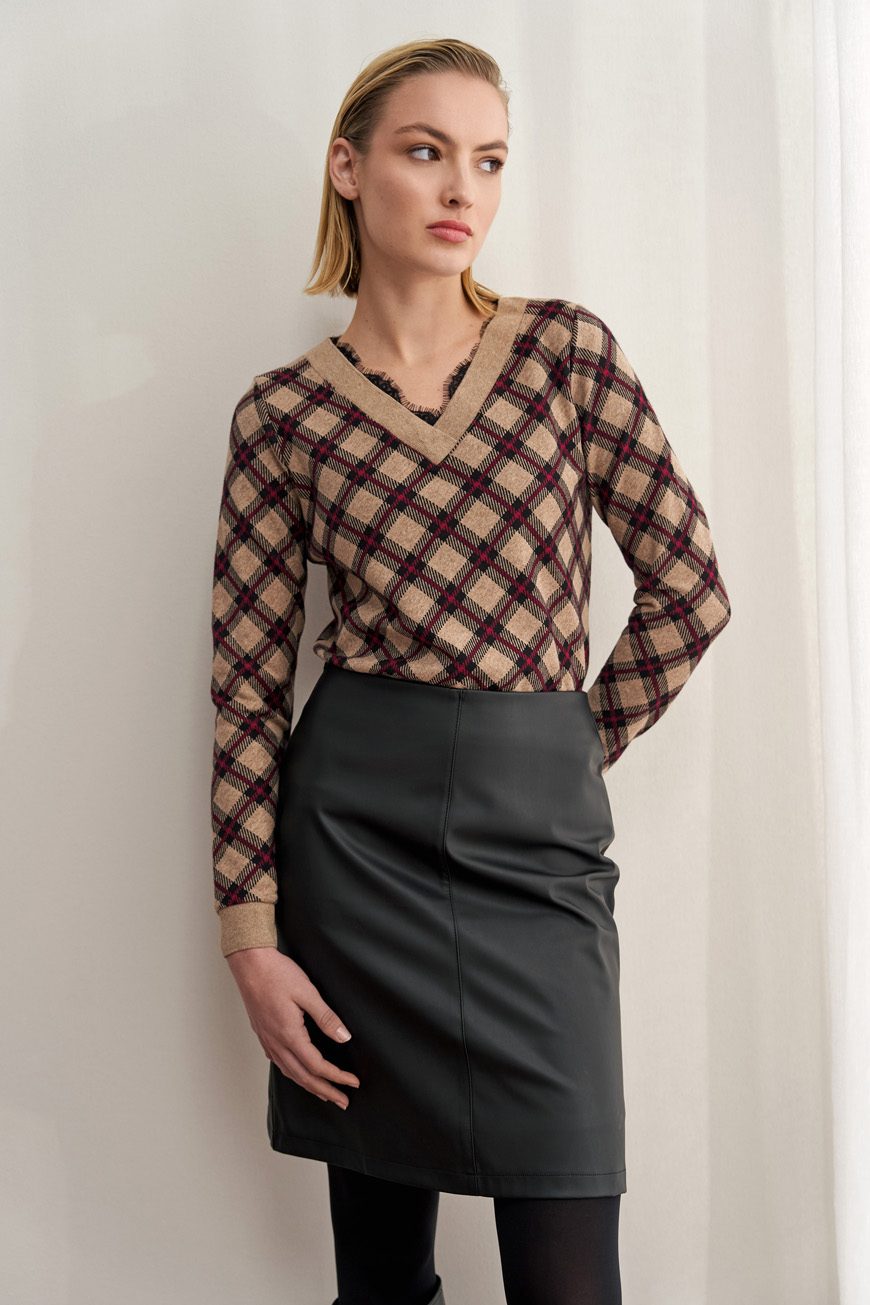 12730 Μπλούζα Ve tartan με δαντέλα (4)