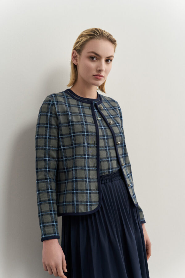 Ζακέτα tartan με contrast ρέλι
