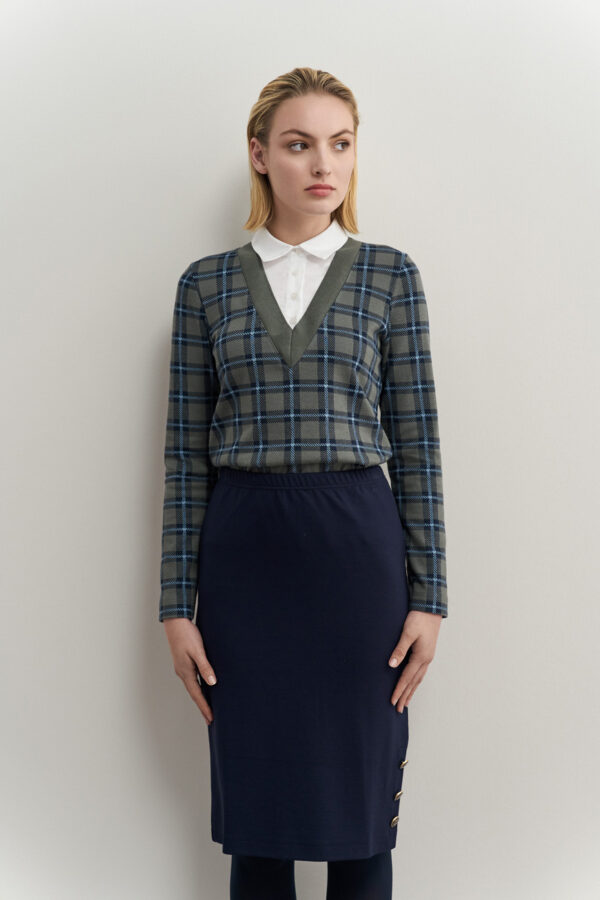 Tartan blouse with shirt effect