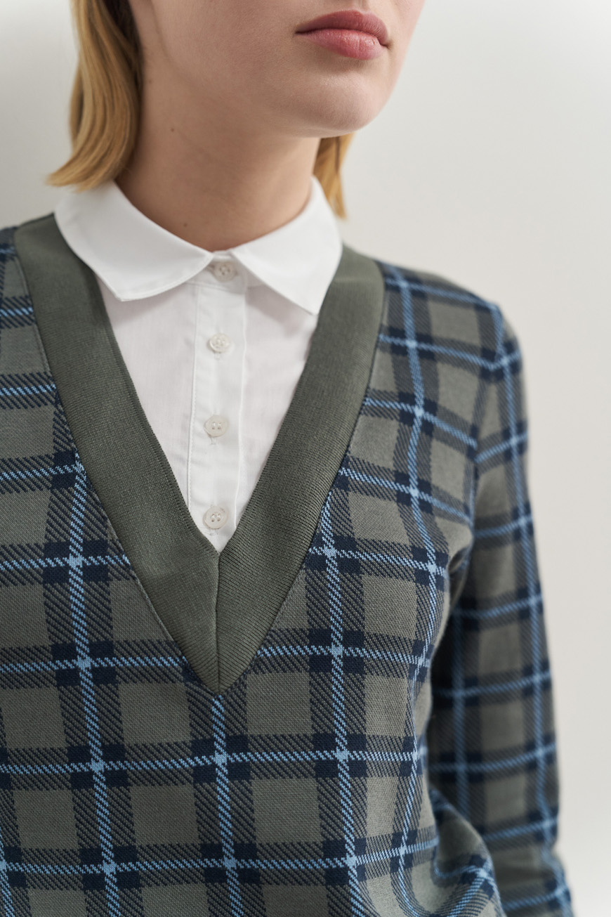 12737 Μπλουζοπουκάμισο tartan ζακάρ (2)