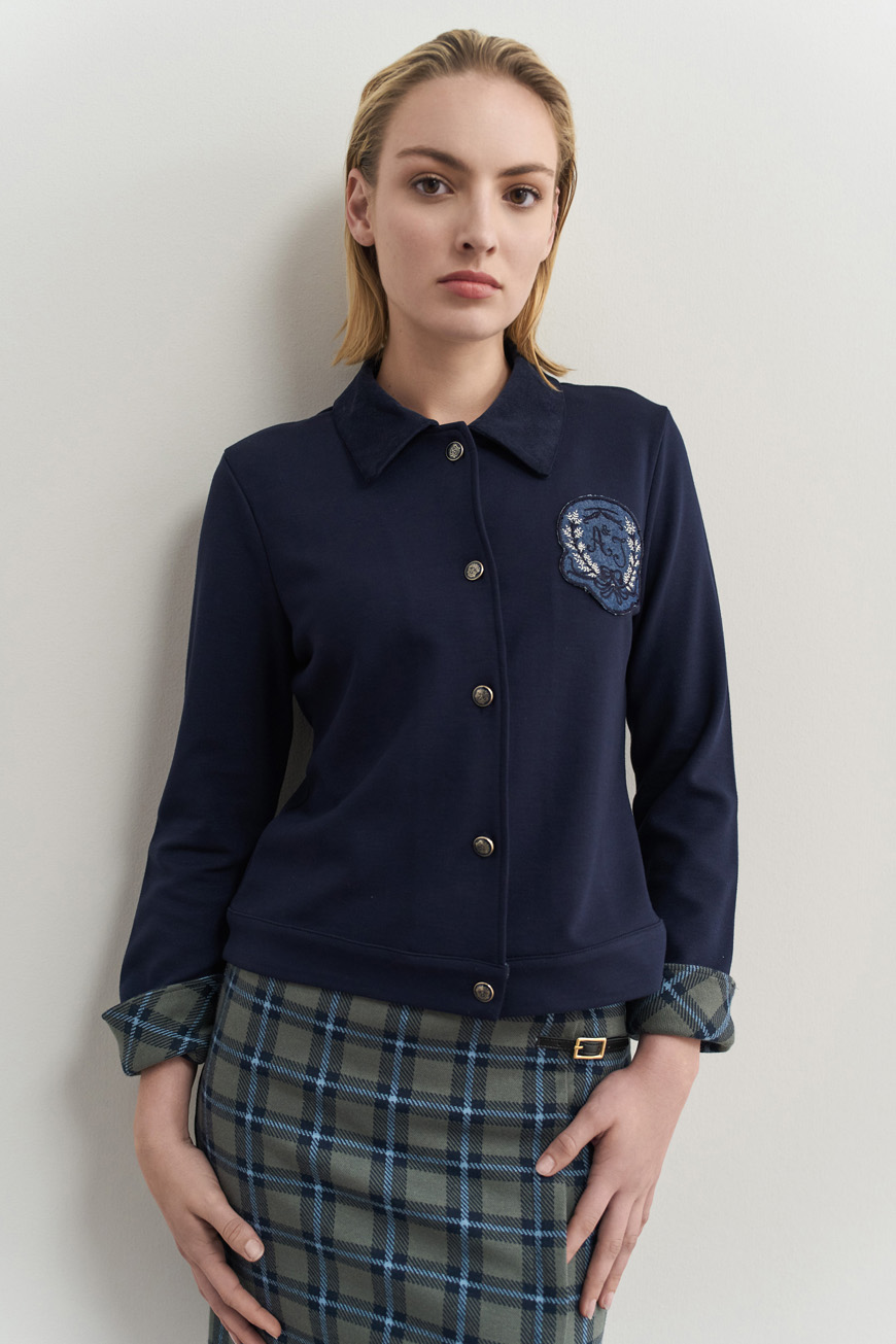 12738 Ζακέτα με αντίθεση κοτλέ γιακά (1)