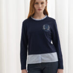 12776 Μπλούζα με ριγέ ποπλίνα αντίθεση (1)