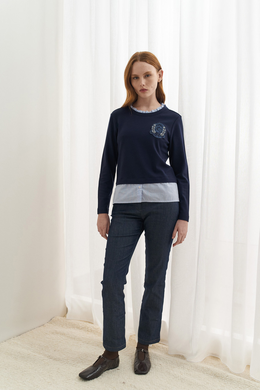 12776 Μπλούζα με ριγέ ποπλίνα αντίθεση (2)