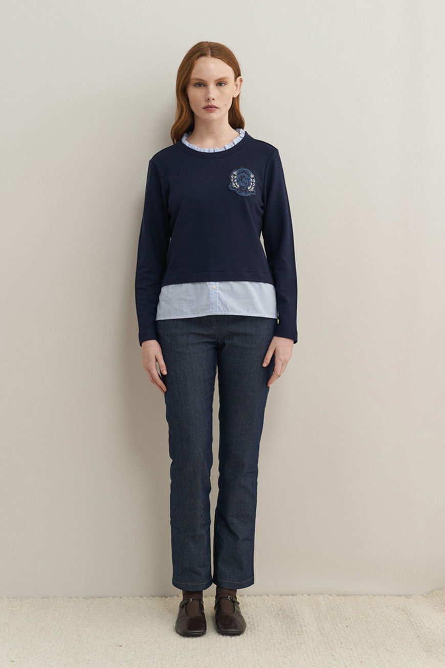 12776 Μπλούζα με ριγέ ποπλίνα αντίθεση (4)