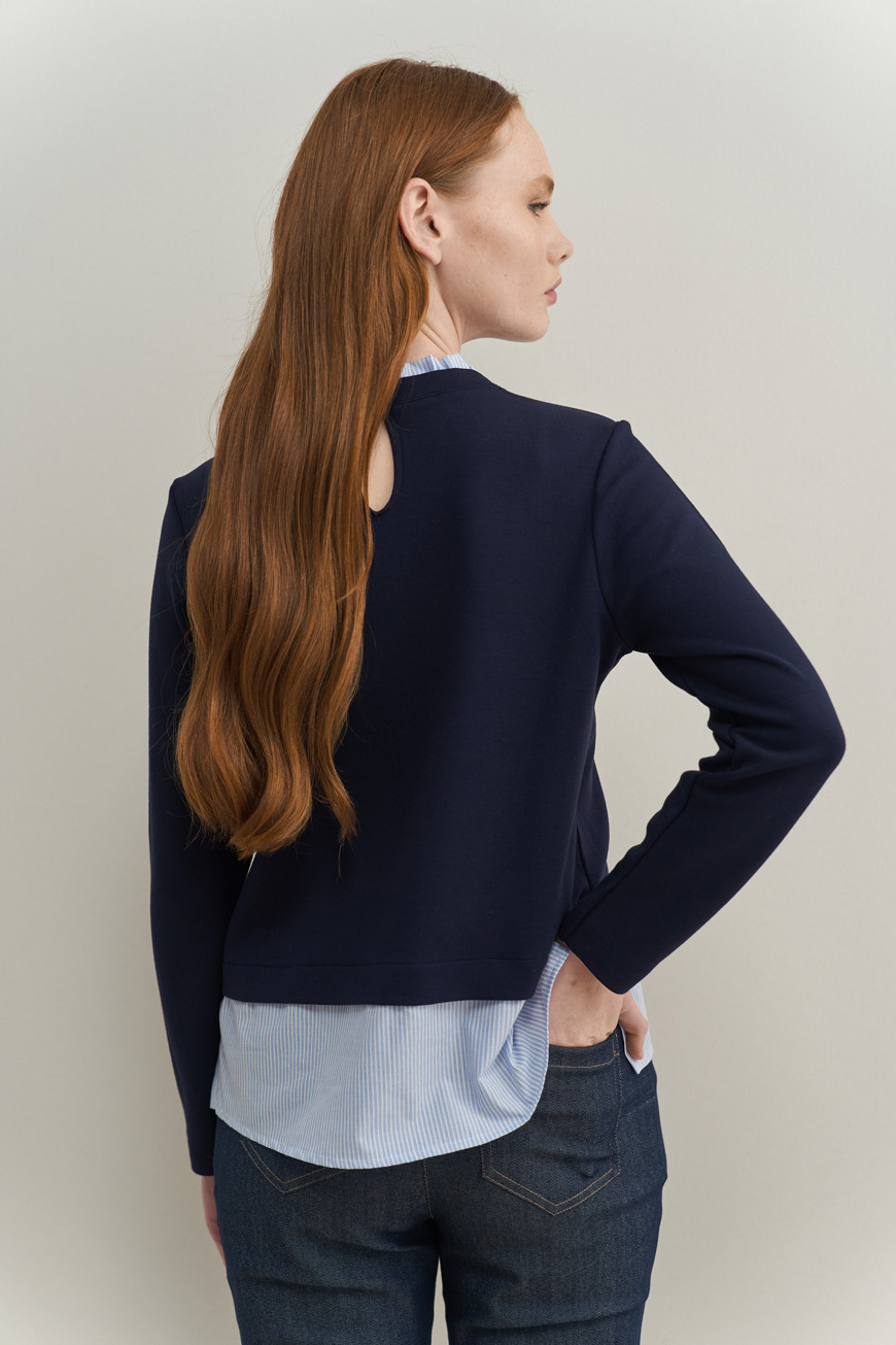 12776 Μπλούζα με ριγέ ποπλίνα αντίθεση (5)