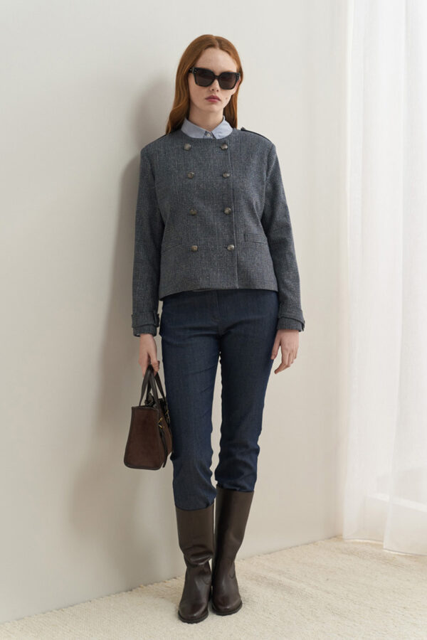 Σακάκι μάλλινο καρό με επωμίδες