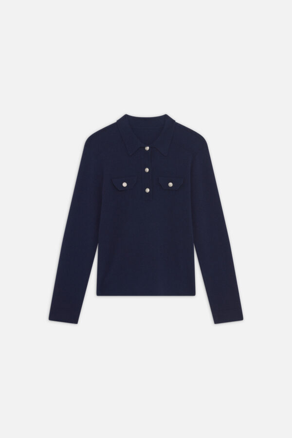 Πουλόβερ μπλε γυναικείο με γιακά