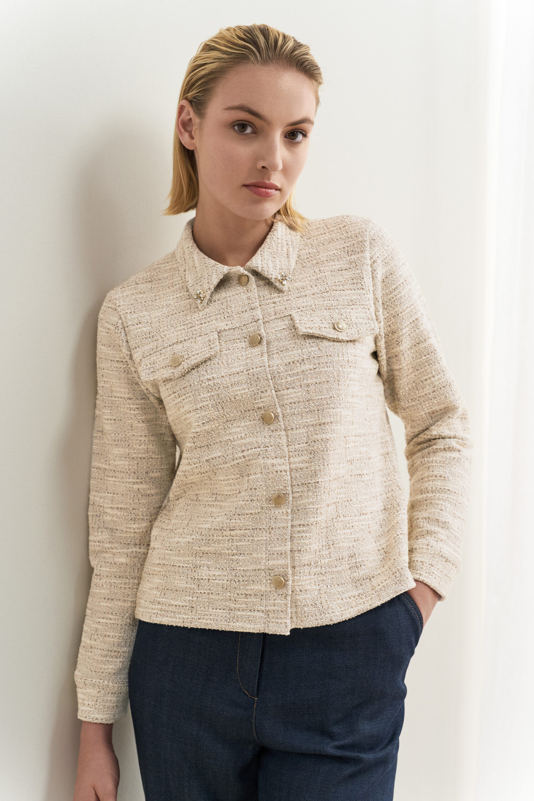 12806s Σακάκι tweed με γιακά (2) (Ν) Jacket lurex tweed με γιακά