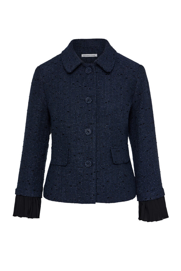 Σακάκι tweed blue πλισέ