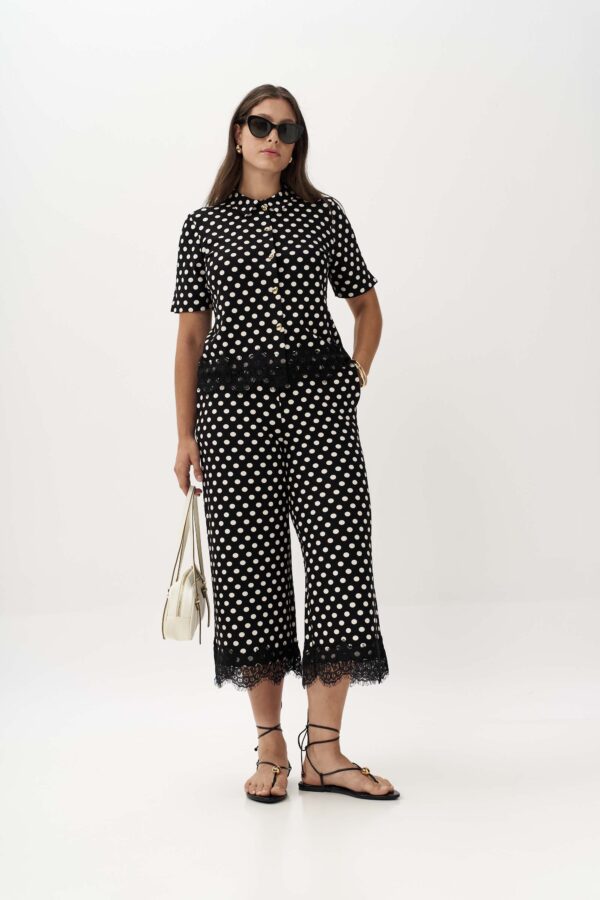 Ζακέτα πουά με δαντέλα τελείωμα