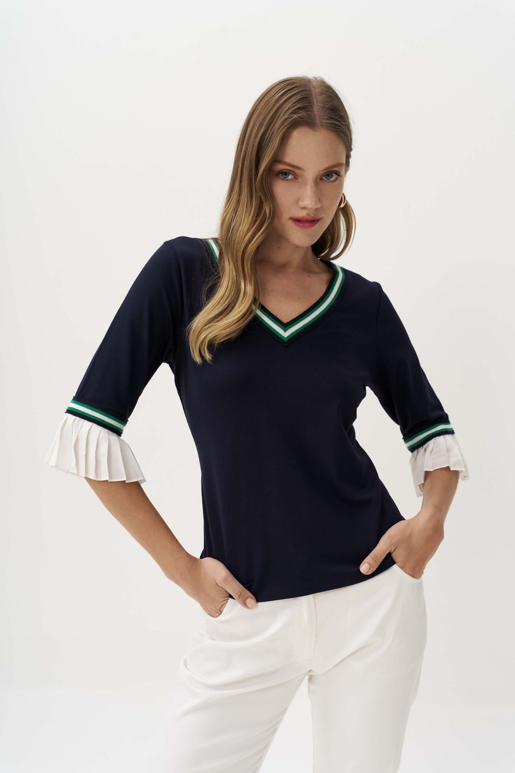 12959 Μπλούζα Ve με πλισέ μανίκι (1)