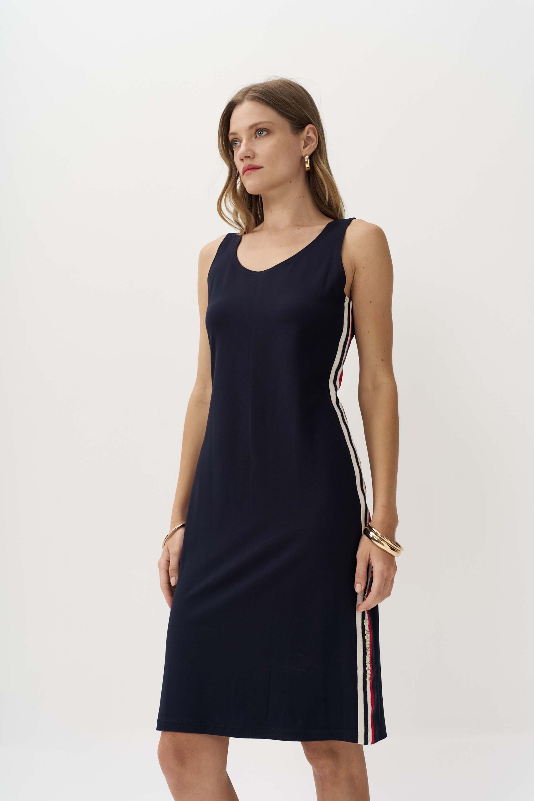 12968 Φόρεμα αμάνικο με τρίχρωμο ριπ (7)