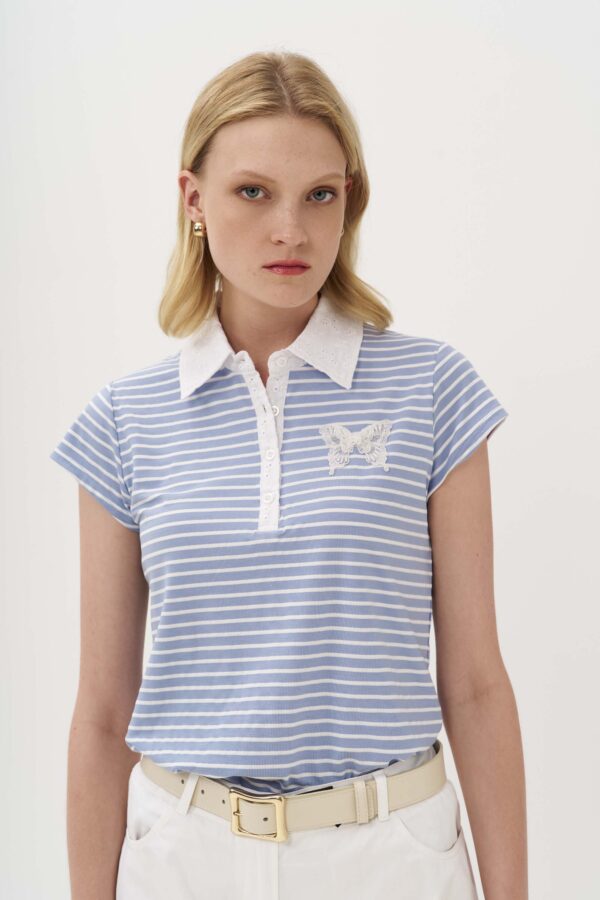 Πόλο ριγέ broderie