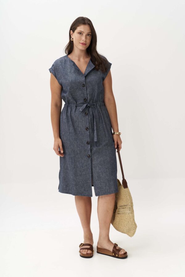 Φόρεμα linen blend με ζώνη