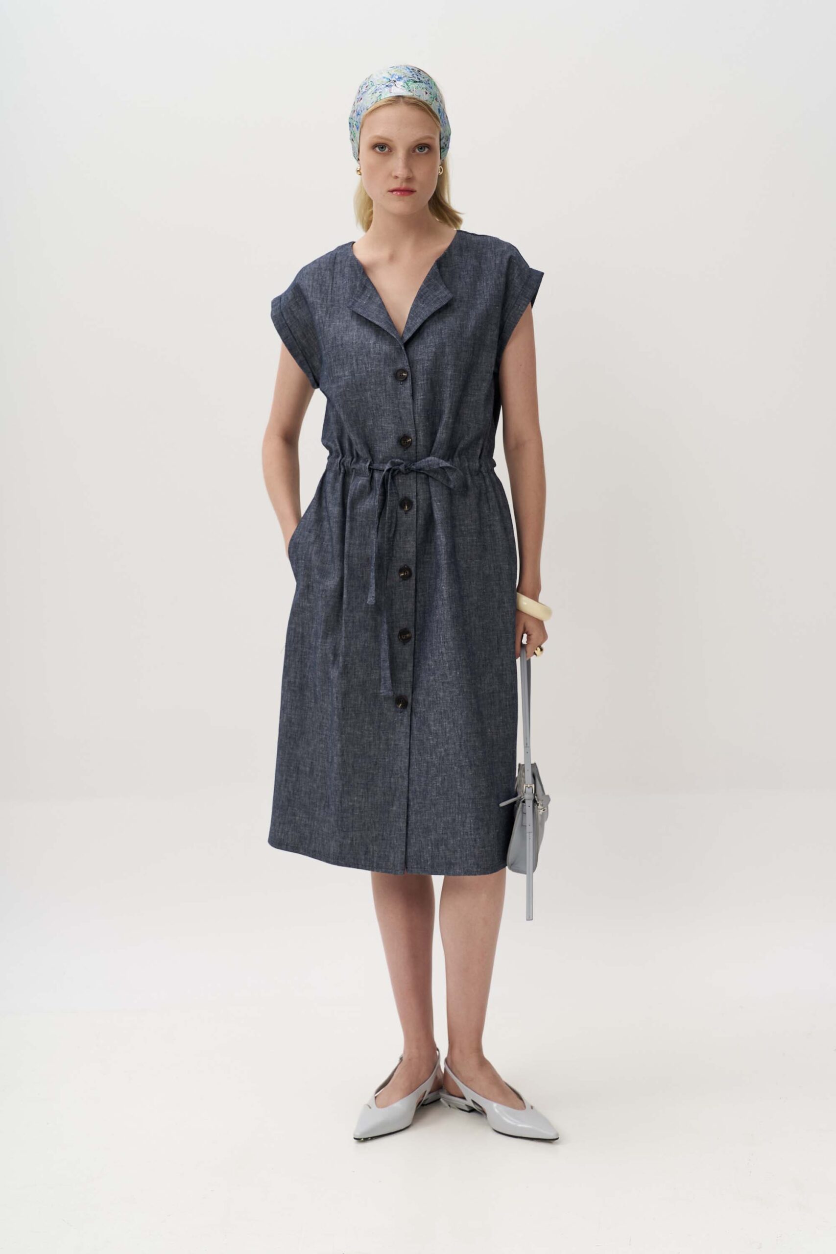 13013 Φόρεμα linen blend με ζώνη (2)