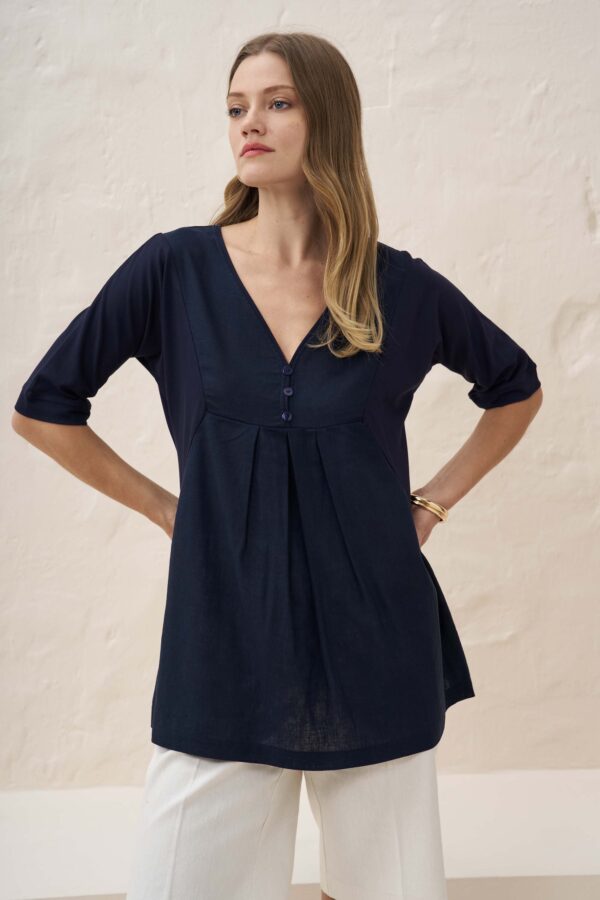 Μπλούζα άνετη με συδυασμό λινού