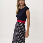 12917 Φόρεμα πουά με κόκκινη αντίθεση (5)