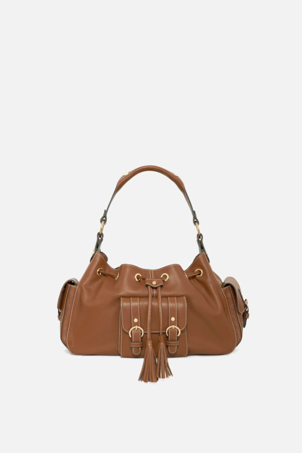 Bag in natural leather camel woman