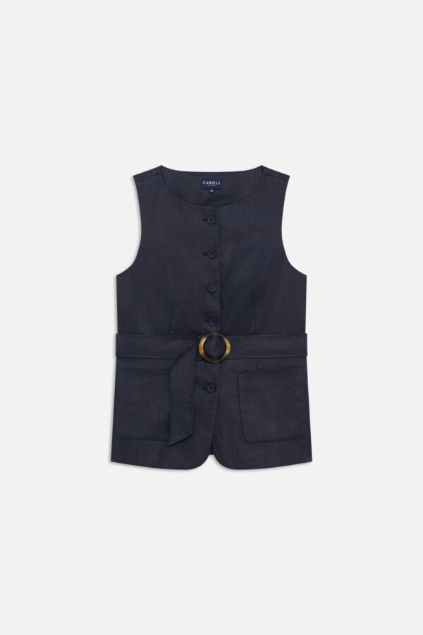 Jacket 100% linen navy blue woman