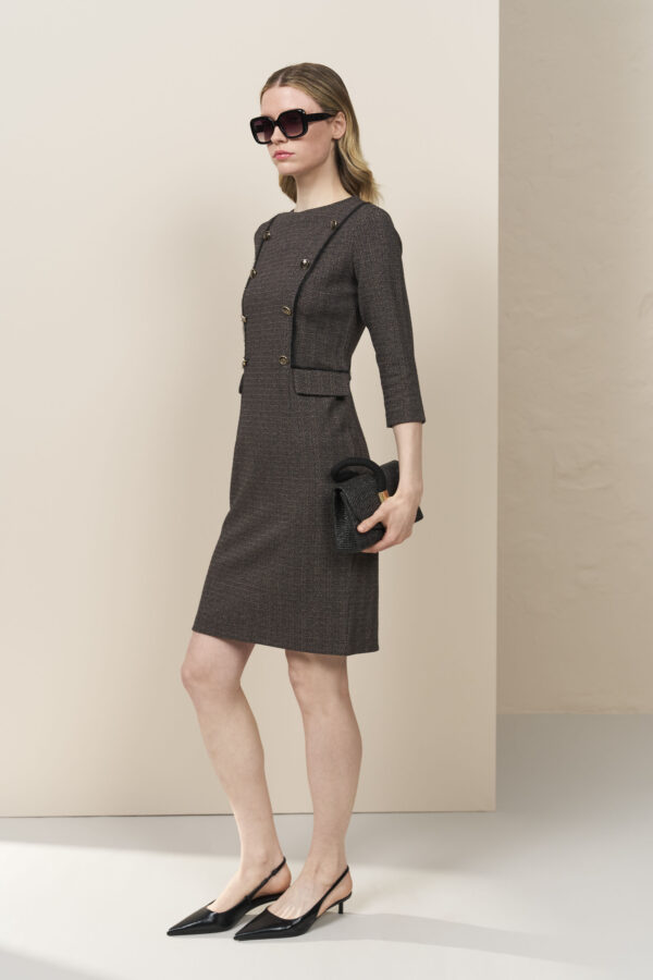 Φόρεμα herringbone με διακοσμητικό mohair ρέλι
